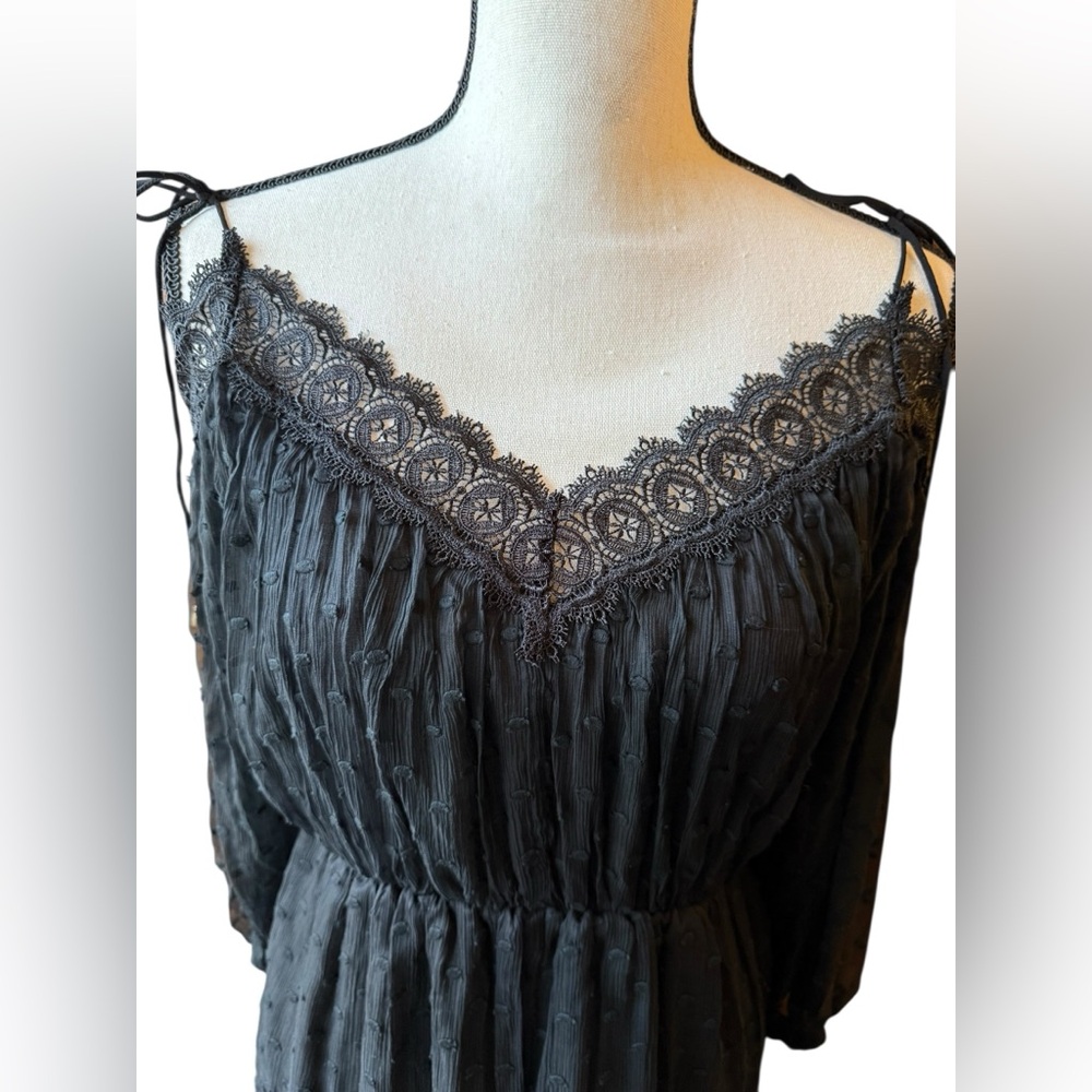 Zimmermann Black Silk Lace Trim Romper V Neck Long Sleeve Size 1 Small - Picture 7 of 13